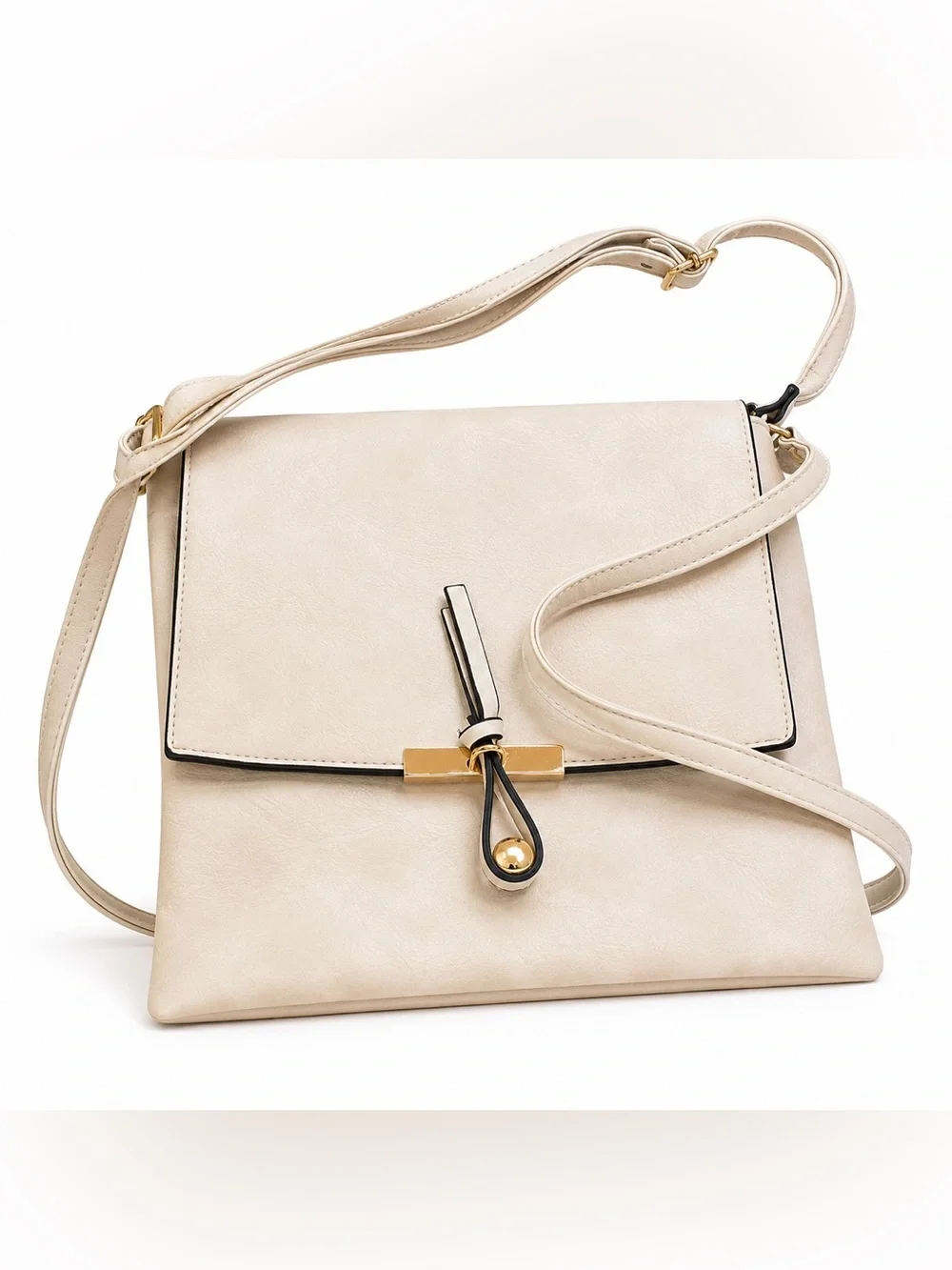 Off-White Faux Leather Crossbody Shoulder Bag Adjustable Strap